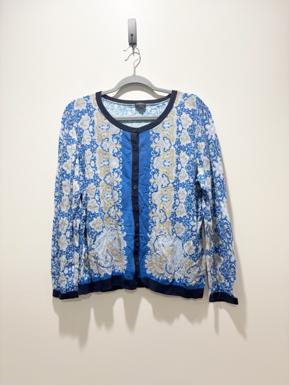 Talbots Women’s Breton Blue Multi Paisley Button Up Cardigan Sweater Size 2XP